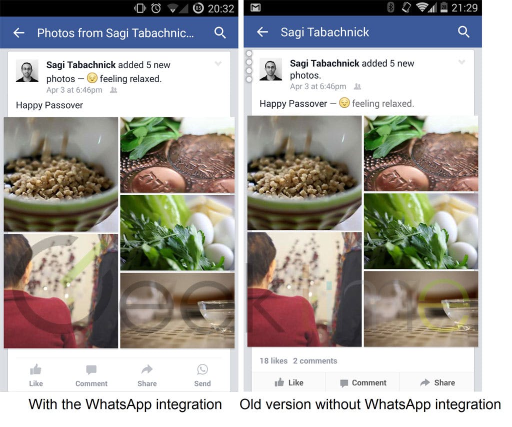 Facebook-app toont WhatsApp-deelknop