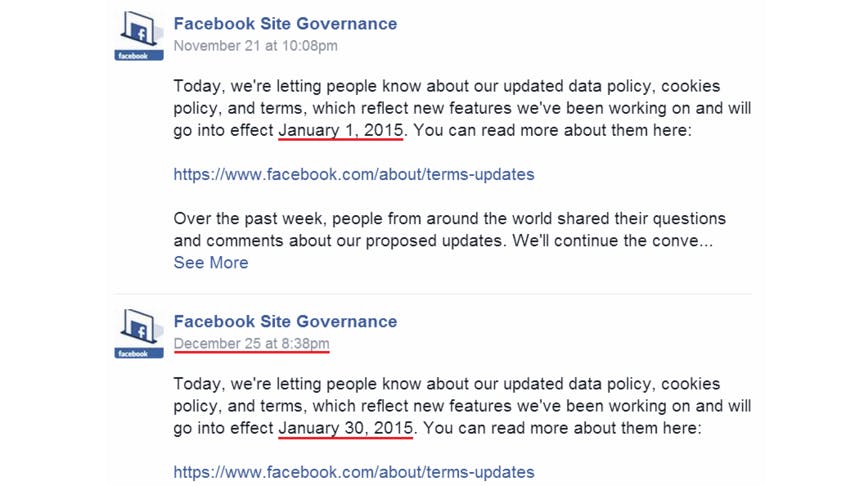 Facebook stelt veranderen privacyvoorwaarden uit