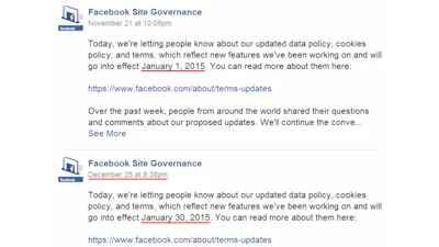 Facebook stelt veranderen privacyvoorwaarden uit