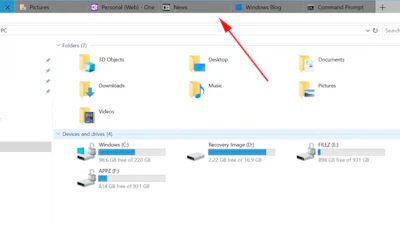 Microsoft toont tabbladen in Windows 10