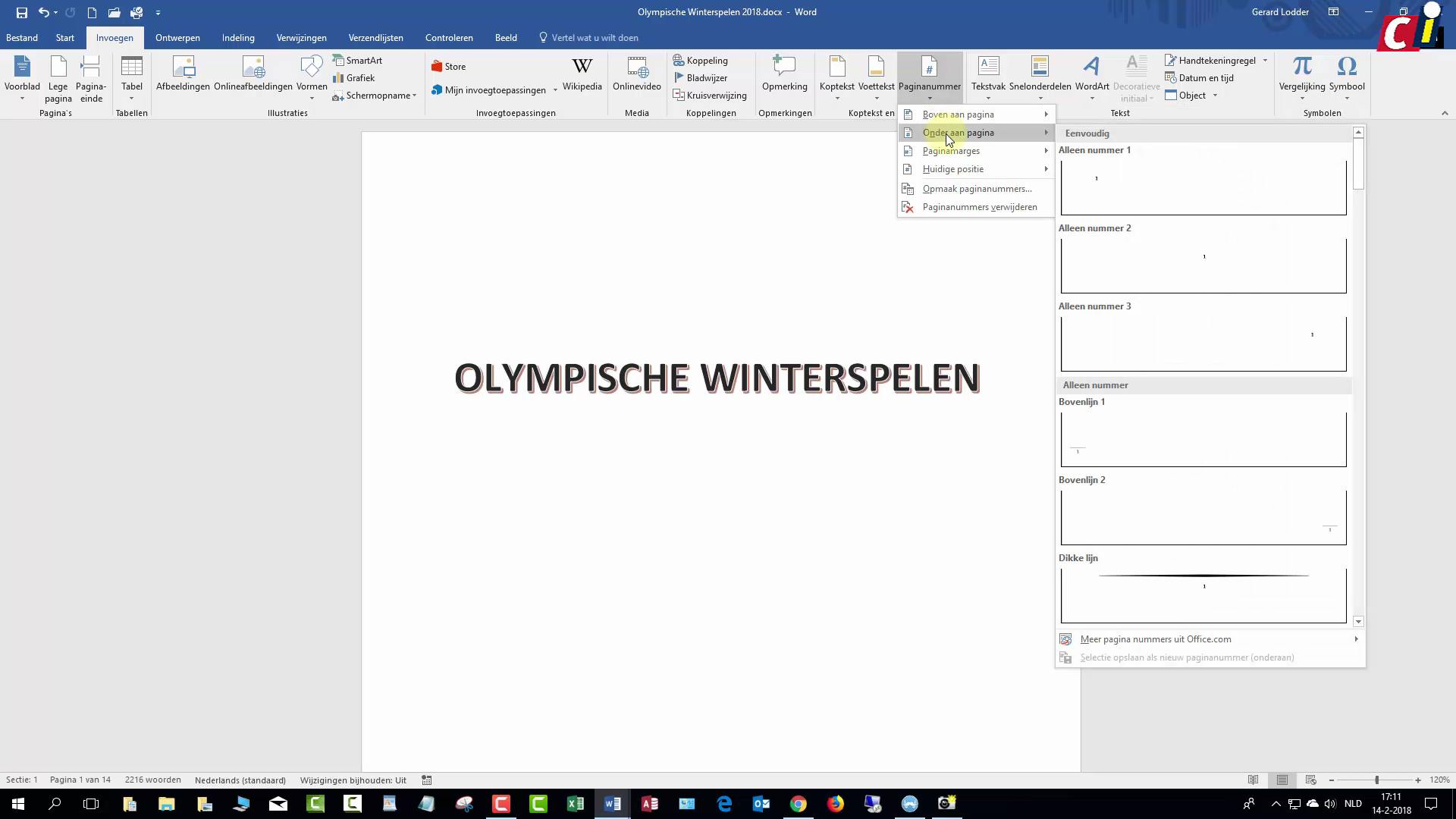 Paginanummering in Word