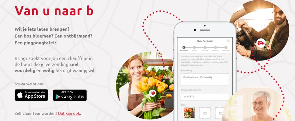 Iedereen pakketpost-bezorger met Bringr-app