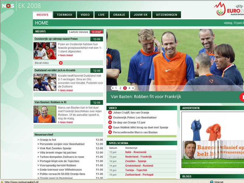 EK 2008: Speciale voetbalsite NOS scoort