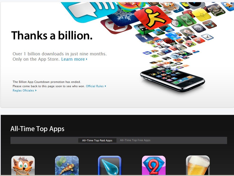 1 Miljard downloads in Apple's App Store