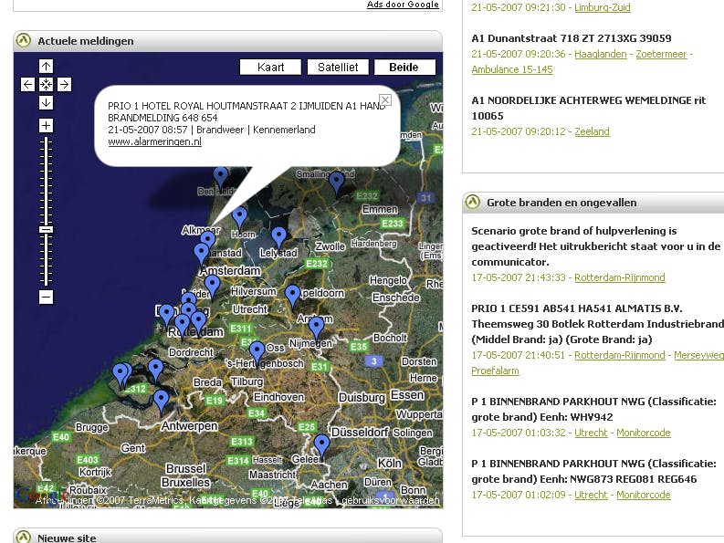 Google Maps toont brandweer, ambulance en politie