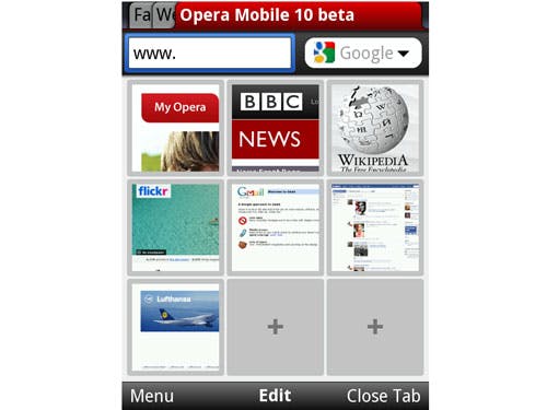 Opera Mobile 10 b&egrave;ta voor Windows Mobile