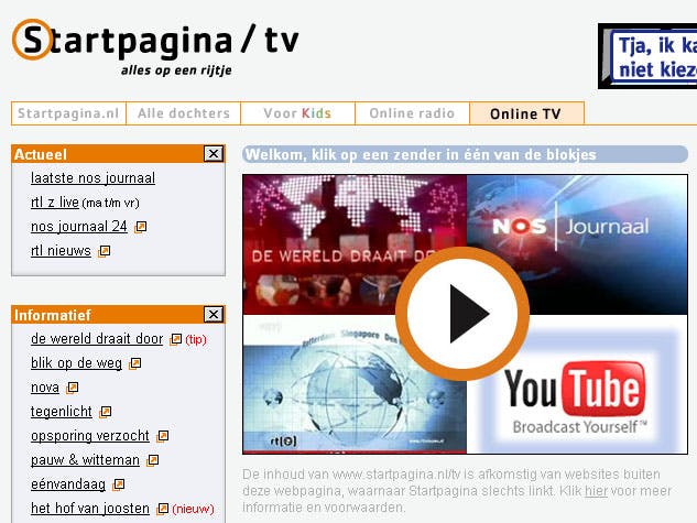 Startpagina bundelt online tv
