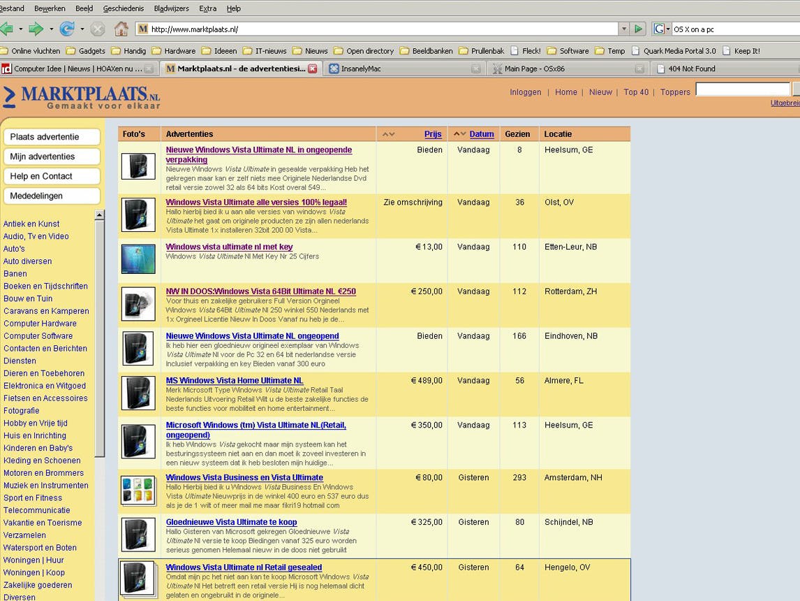 Vista duikt op bij veilingsites