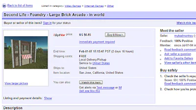 Second Life mag virtuele spullen verkopen via eBay