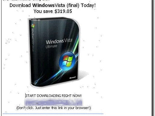 Windows Vista gebruikt als spam-lokaas