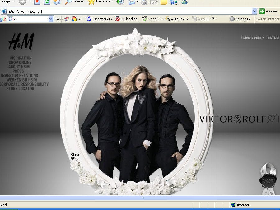 Website Hennes en Mauritz plat door Victor & Rolf