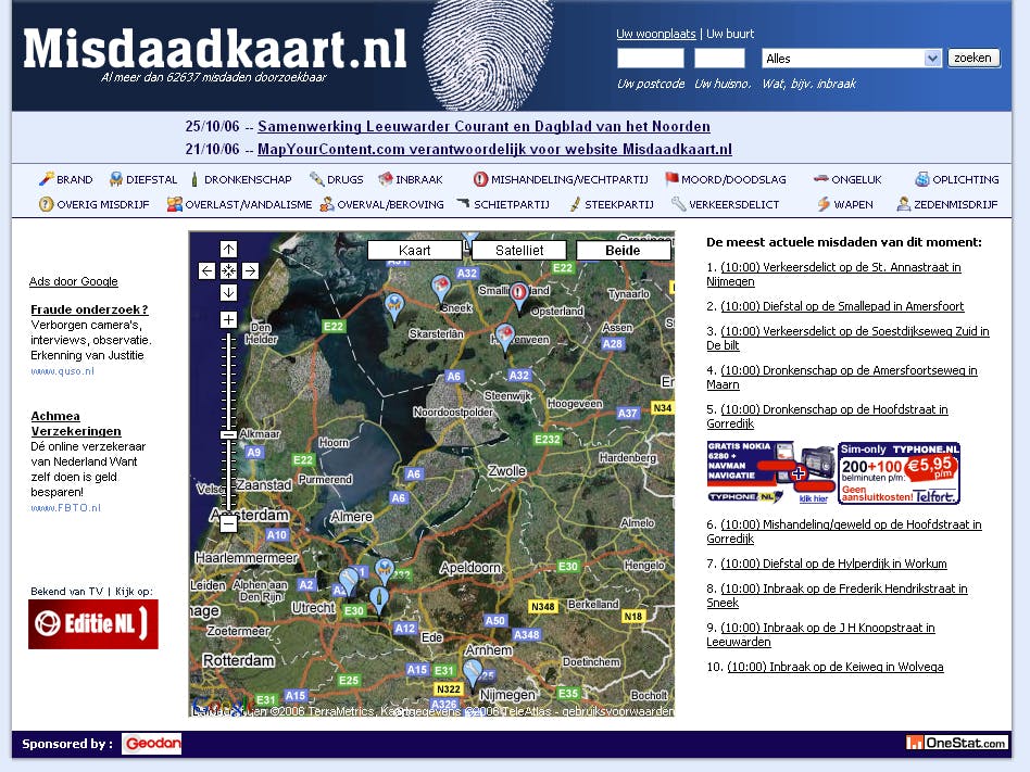 Online misdaadkaart voorspelt toename aantal inbraken