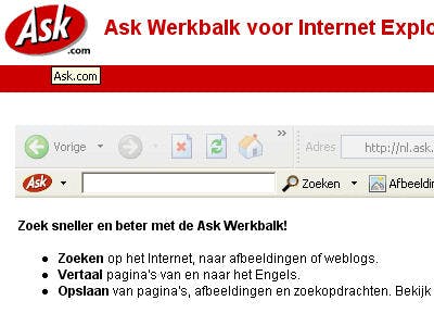 Ook Ask.com Nederland komt met toolbar