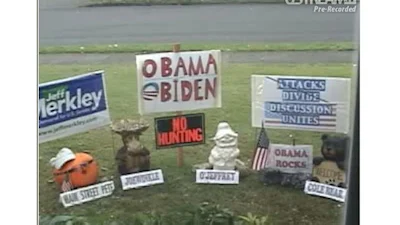 Verkiezingen VS: Webcamkijkers bewaken bord Obama