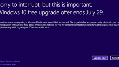 Schermvullende Windows 10-upgrademelding op komst