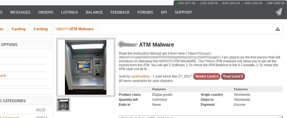 Malware voor pinautomaten te koop op dark web
