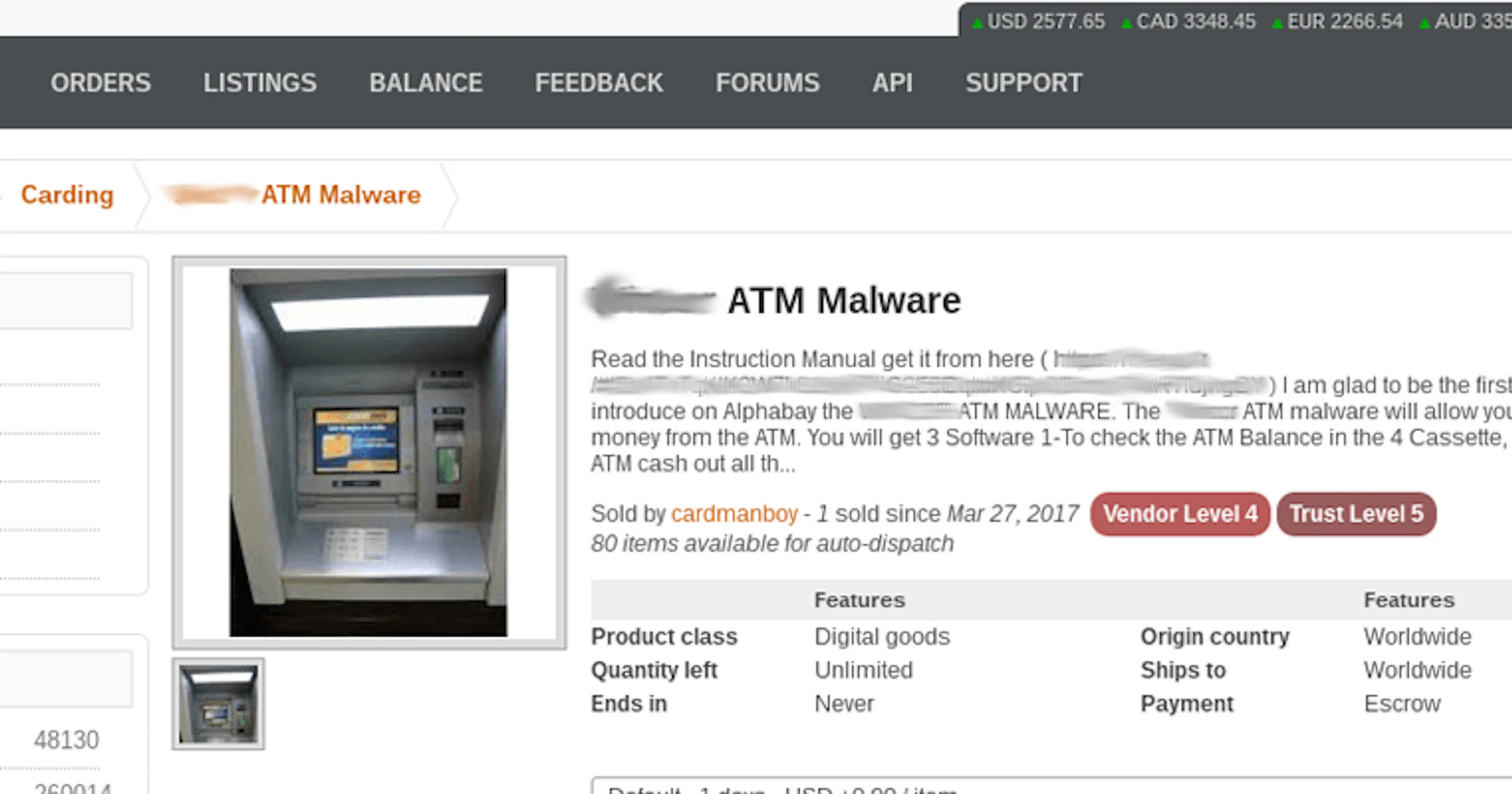 Malware voor pinautomaten te koop op dark web