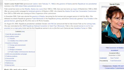Wikipedia doet artikel Sarah Palin op slot