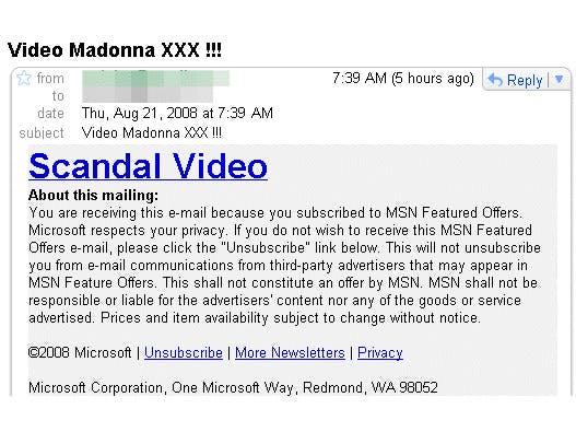 Start tournee Madonna kassa voor spammers