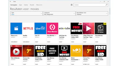 Veel illegale streamingdiensten in Windows Store