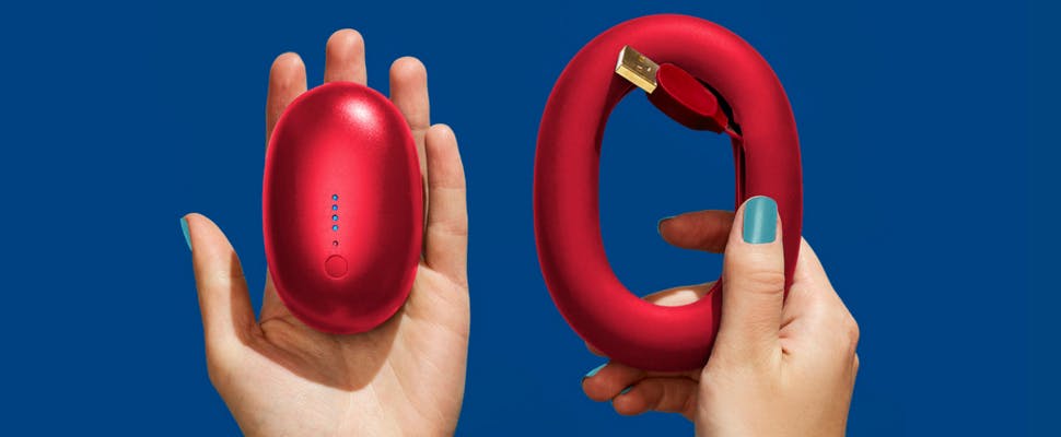 Bump is ronde powerbank met handige kabelhouder