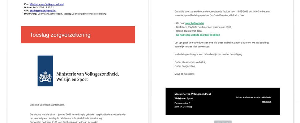 Pas op voor phishing-mail rond ziektekostenverzekering