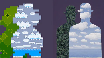Super Mario Bros als Magritte-schilderij