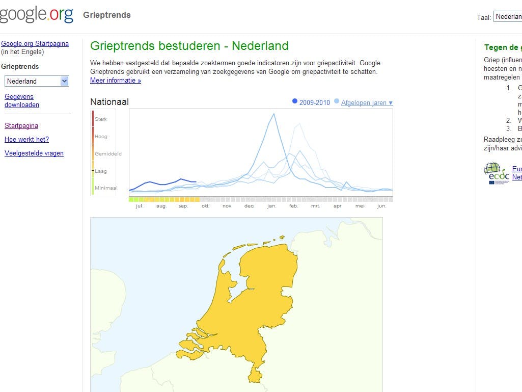 Google brengt griep in kaart