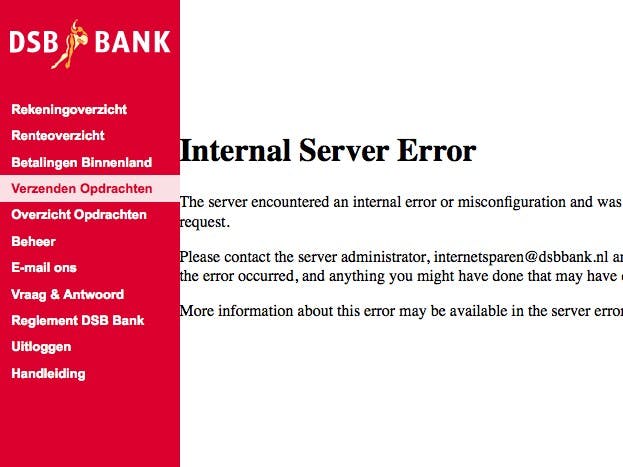 Nog steeds problemen met site DSB Bank