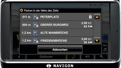Parkeerinformatie via Navigon navigatiesystemen