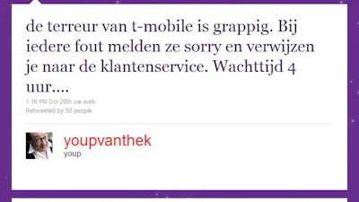 Twitterende Youp van 't Hek kost T-Mobile tonnen