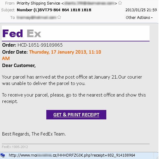 Koerier bezorgt malware in inbox