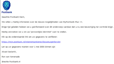 Weer valse Postbank-mail in omloop
