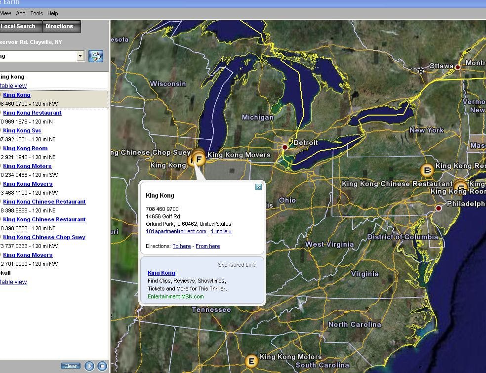 Vind King Kong met Google Earth