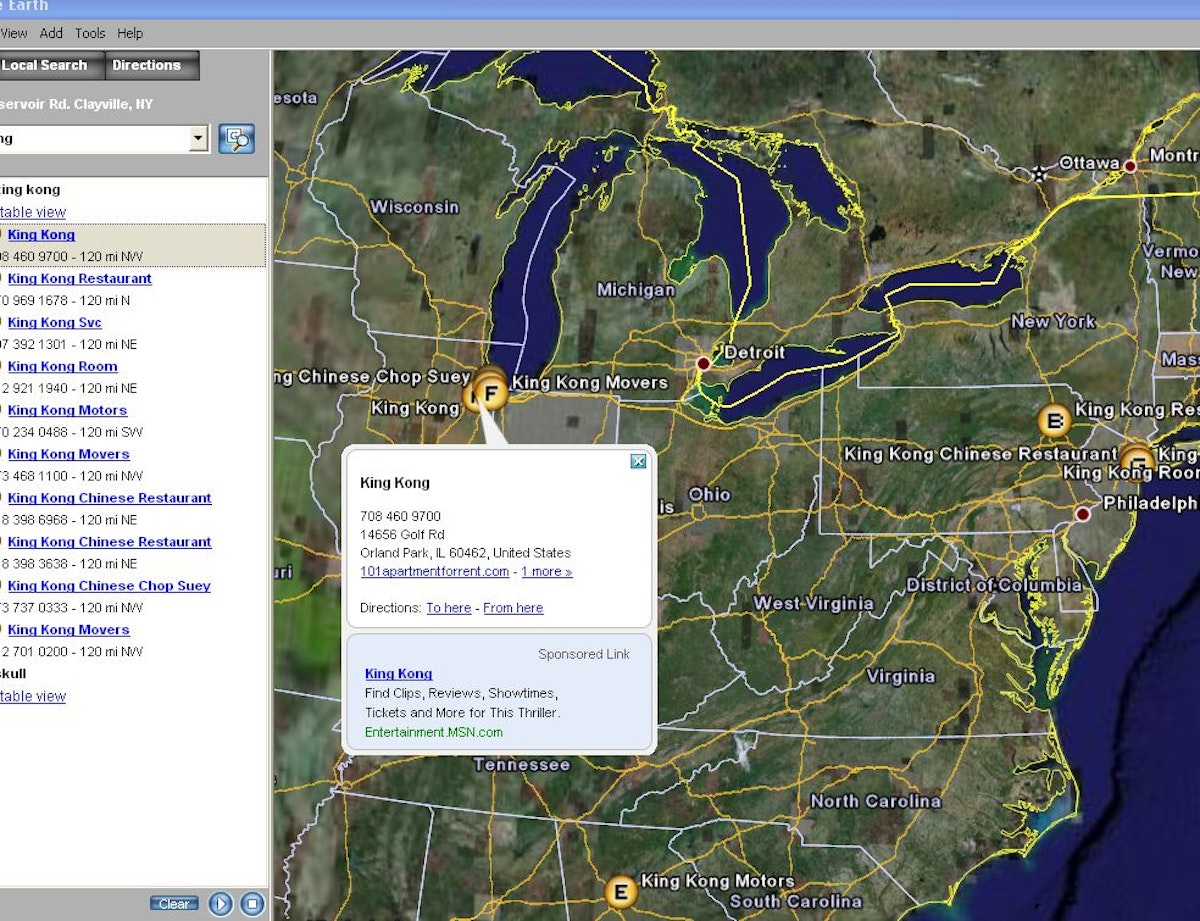 Vind King Kong met Google Earth ID.nl