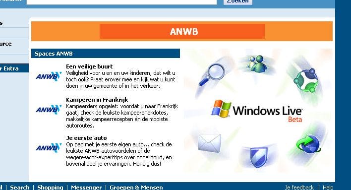 ANWB en MSN doen proef met MSN Spaces