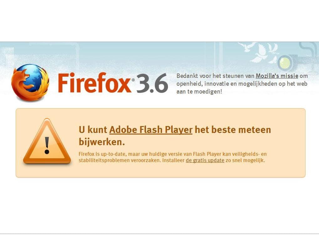 Firefox waarschuwt gebruikers Flash Player