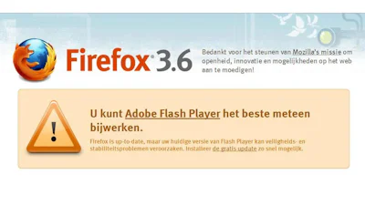 Firefox waarschuwt gebruikers Flash Player