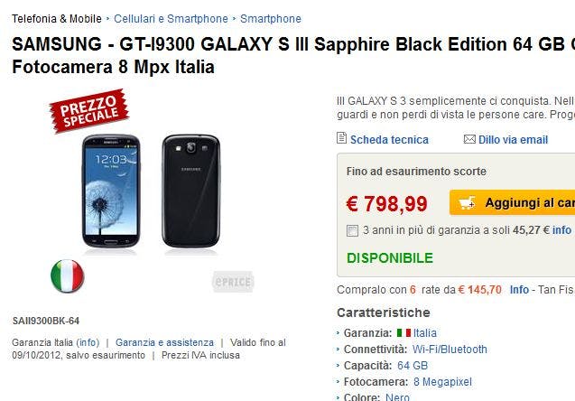 Samsung Galaxy SIII 64 GB duikt op