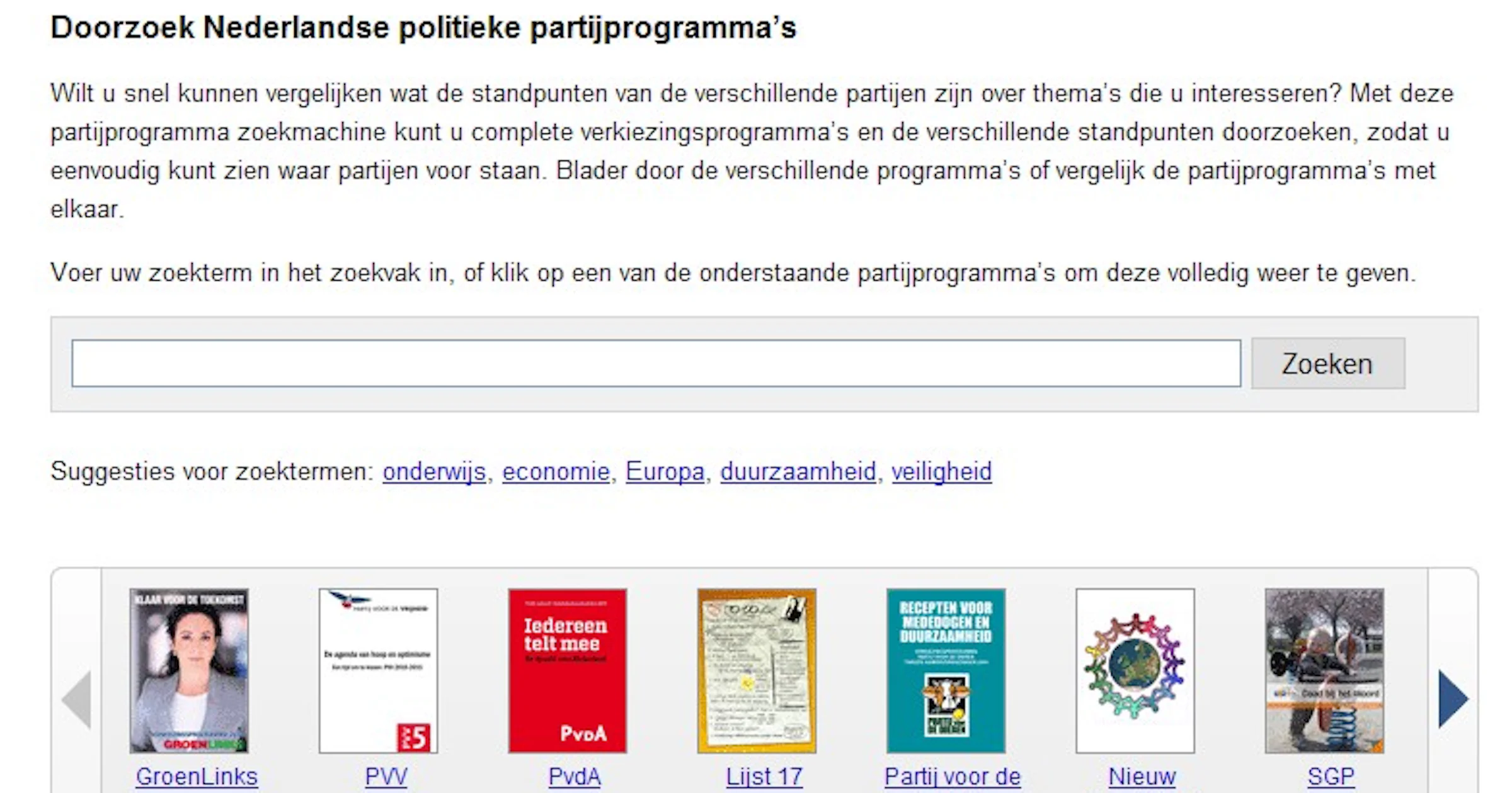 Zoekmachine voor verkiezingsprogramma's
