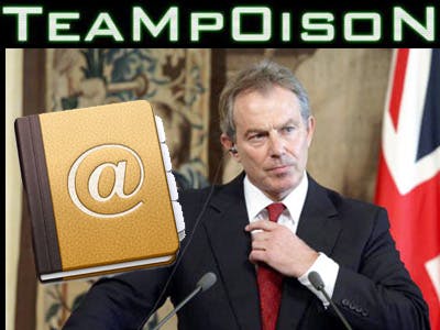 Team Poison jat adresboek Tony Blair