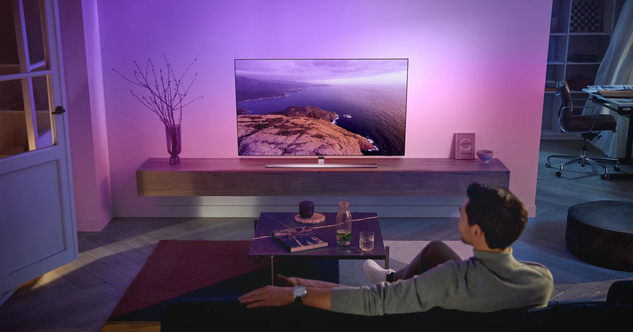 Samsung-tv met ambilight van Philips Hue
