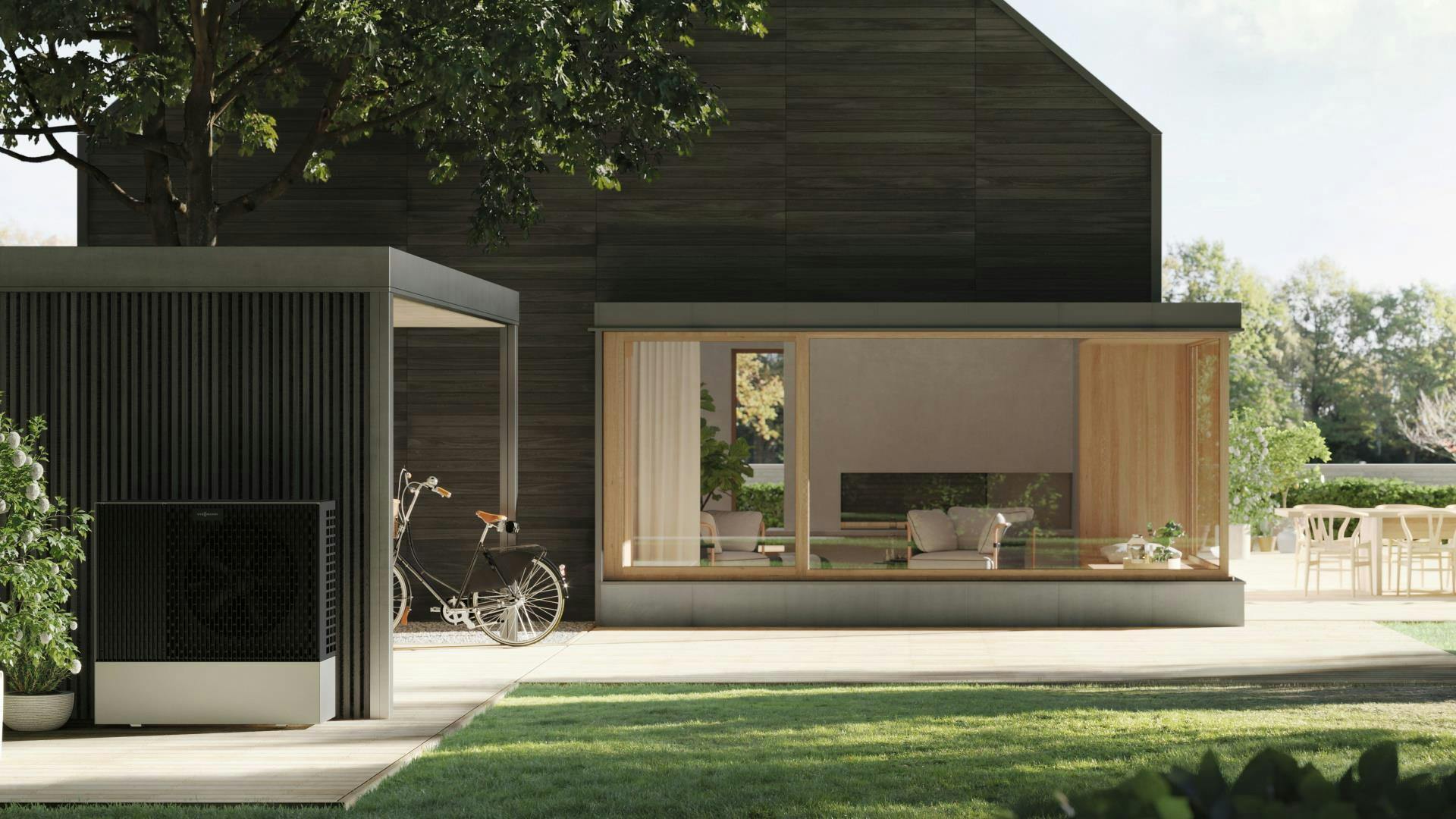 De perfecte opstelling: voldoende afstand van de woning en van de buren. | Foto: Viessmann