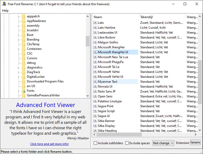 Free Font Renamer - Lettertypes hernoemen