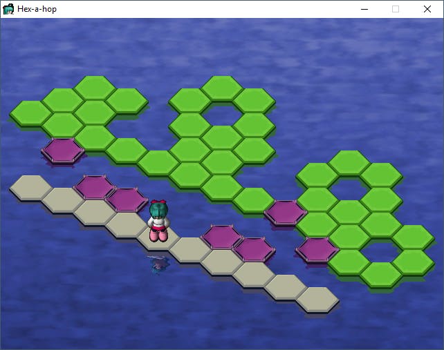 Hex-a-hop - Breek alle groene tegels in het level