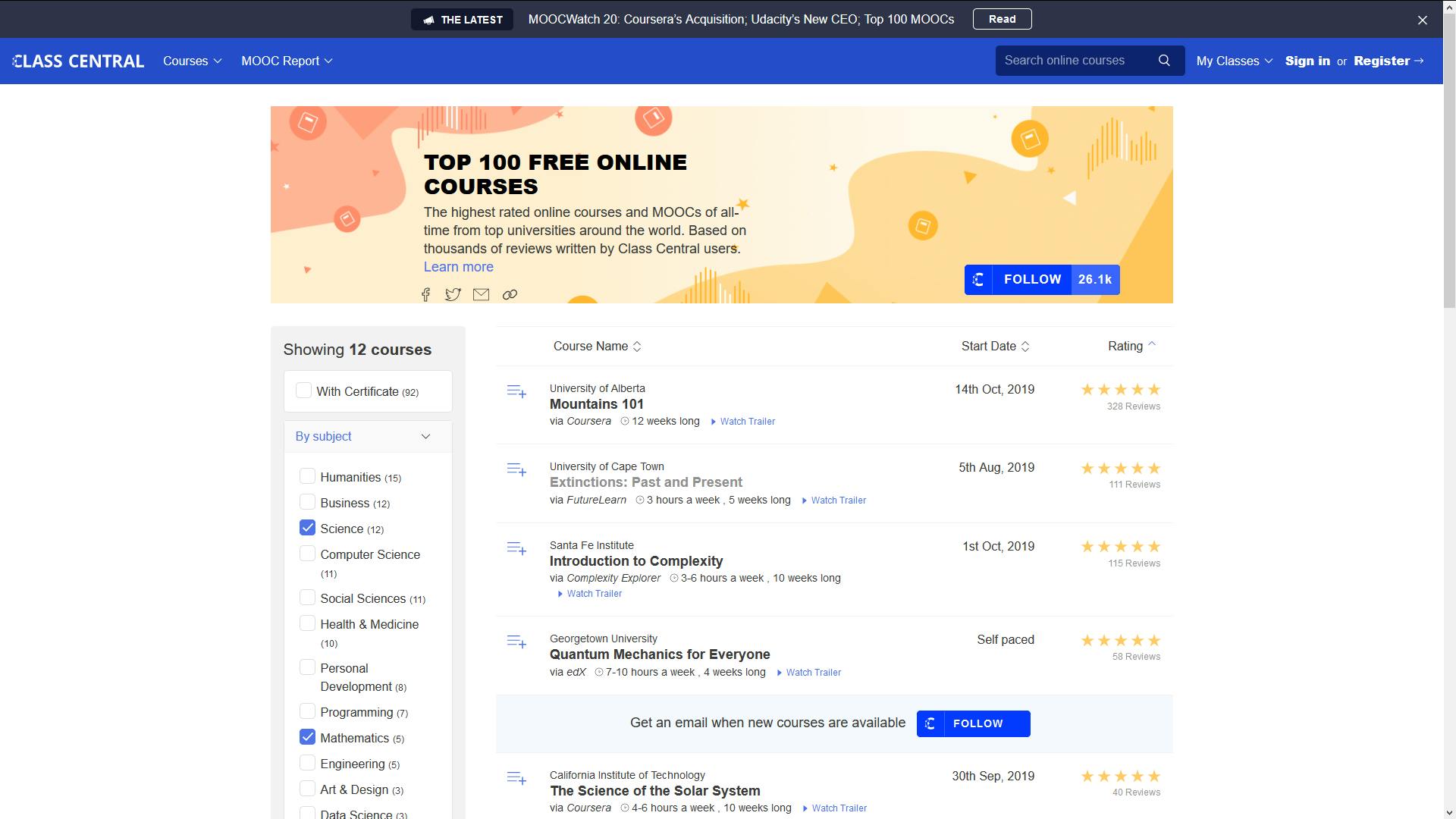 Class Central - Studeren kan tegenwoordig gratis en online