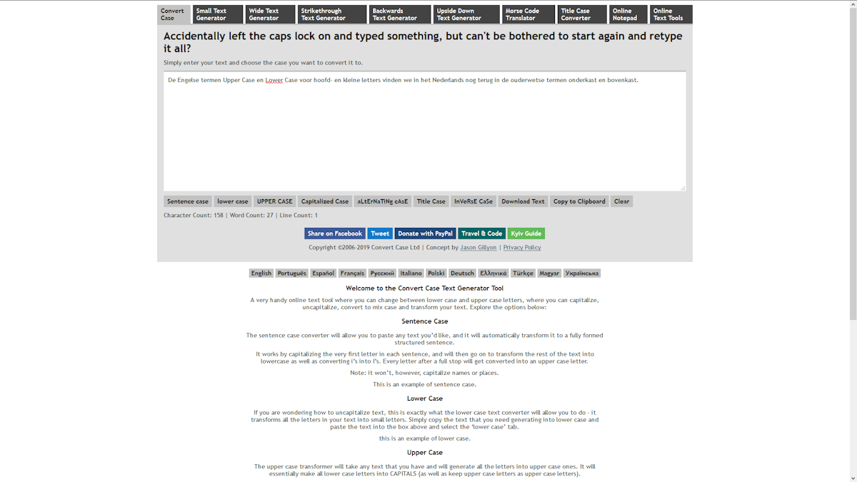 Convertcase Tover hoofdletters om in kleine en meer ID.nl