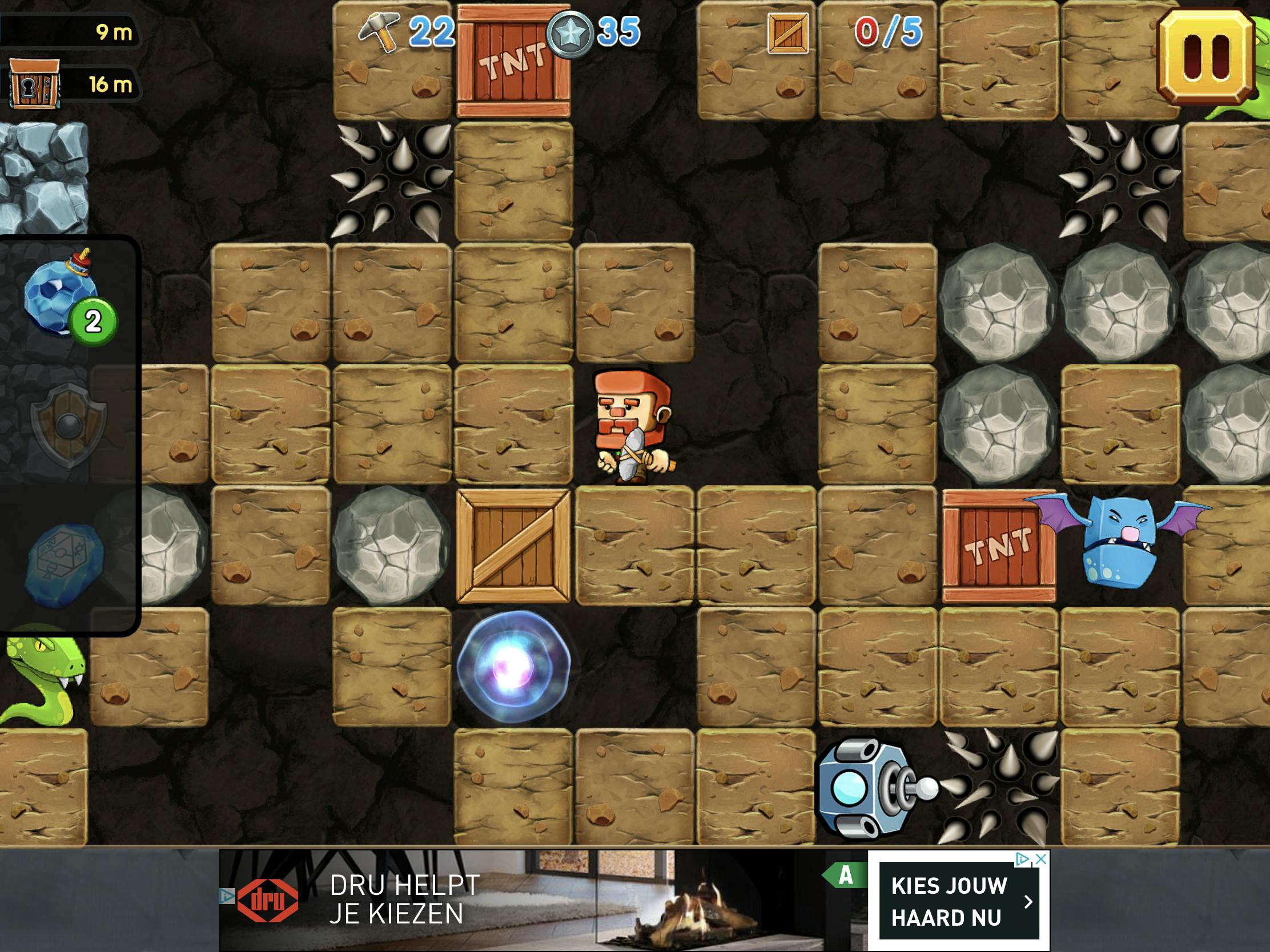 Dig out - Pas op voor vallende rotsblokken in dit rotsspel.