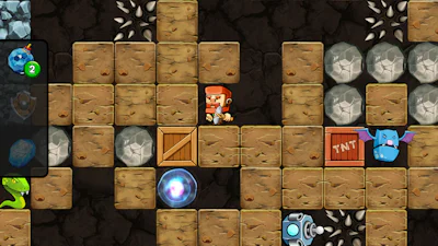 Dig out - Pas op voor vallende rotsblokken in dit rotsspel.