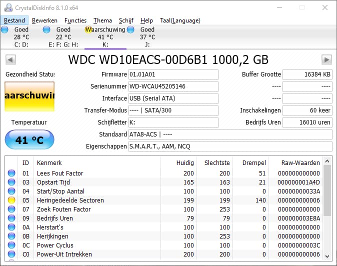 CrystalDiskInfo - Waakt over het welzijn van uw harde schijven